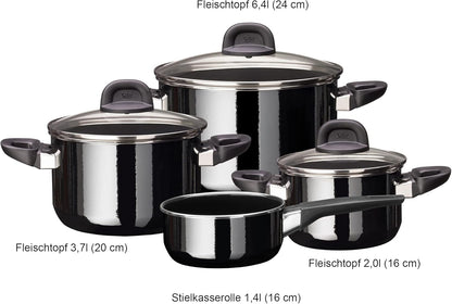 Silit Modesto Line 4-Piece Saucepan Set with Glass Lids Silargan Functional Ceramic Induction Saucepan Black