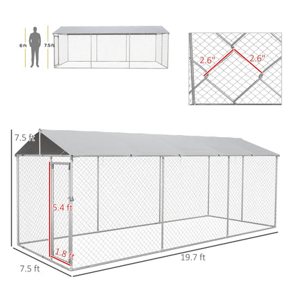 PawHut 19.7' x 7.5' x 7.5' Outdoor Dog Kennel W/ Waterproof Roof