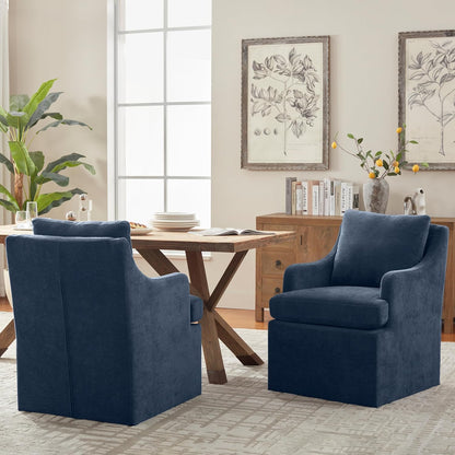 VKNOW Upholstered Dining Chairs Set of 4, Linen Kitchen Chair Dinner Chair with 4 Casters, Chenille Armchair for Bedroom Reading Room Living Room, Blue