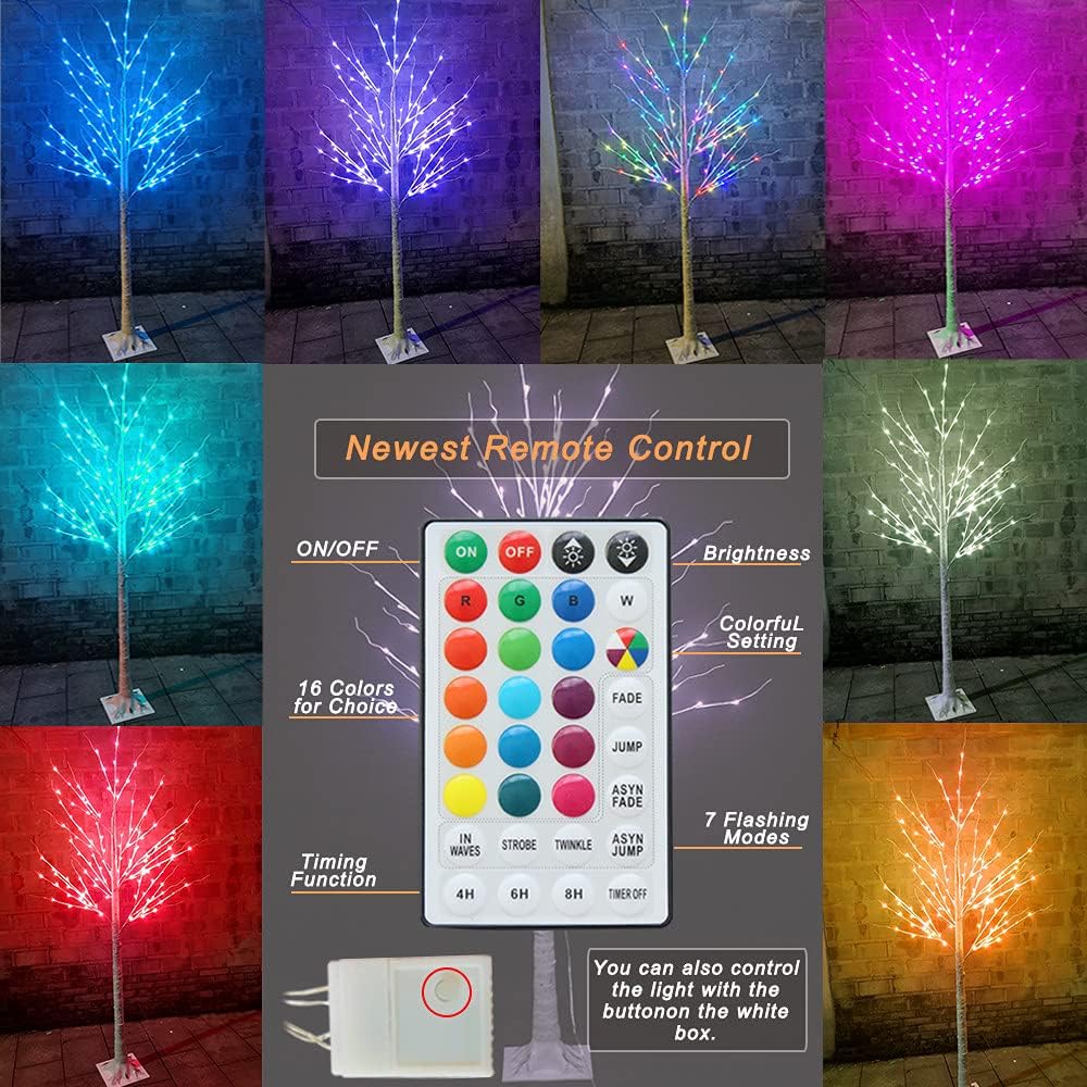 7ft 150 LED Colorful Birch Tree with Remote Control