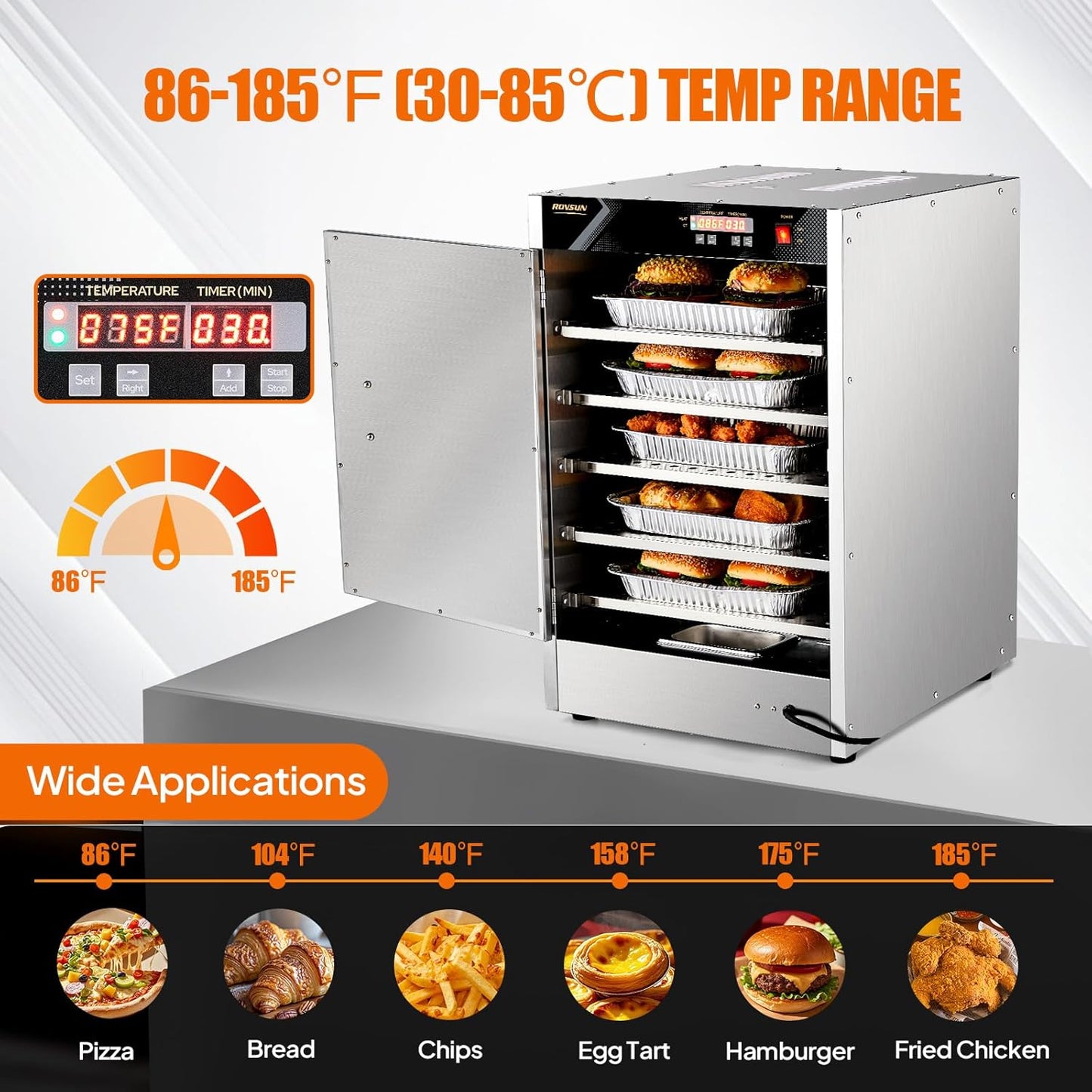 ROVSUN Hot Box Food Warmer Pizza Warmer w/Water Tray Removable Shelves, Hot Holding Cabinet Pretzel Warmer Commercial Electric Food Warmer Countertop for Restaurant Catering (5 Tier-Single Door)