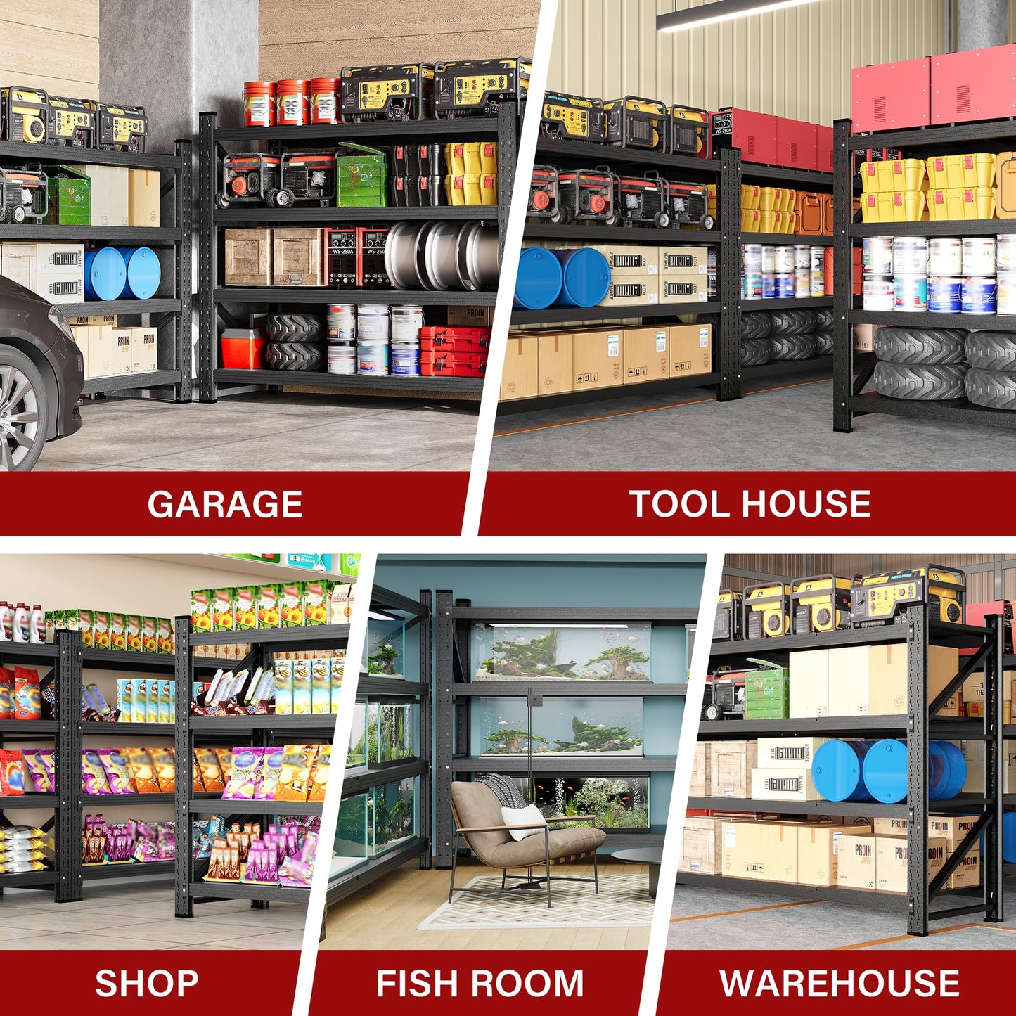 SISESOL 71.3" Heavy Duty Garage Shelving Unit - 5000lbs Capacity