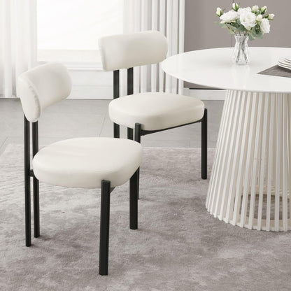 LukeAlon Faux Leather Dining Chairs Set of 6, Modern Curved Back Armless Kitchen Chairs with Black Metal Legs Upholstered Dining Room Chairs Reception Guests Chair for Restaurant Office, White