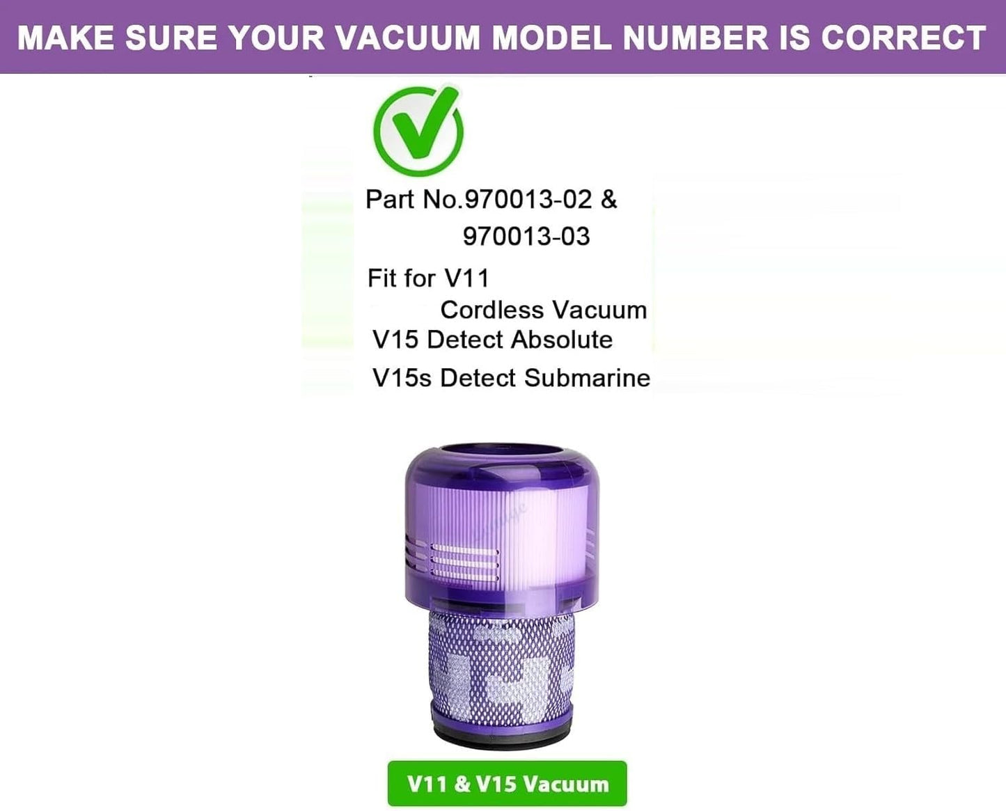 Vacuum Filter Fits V11 V15 V15s Detect and Detect Submarine Vacuums Compare to Part 970013-02 ($8.75)
