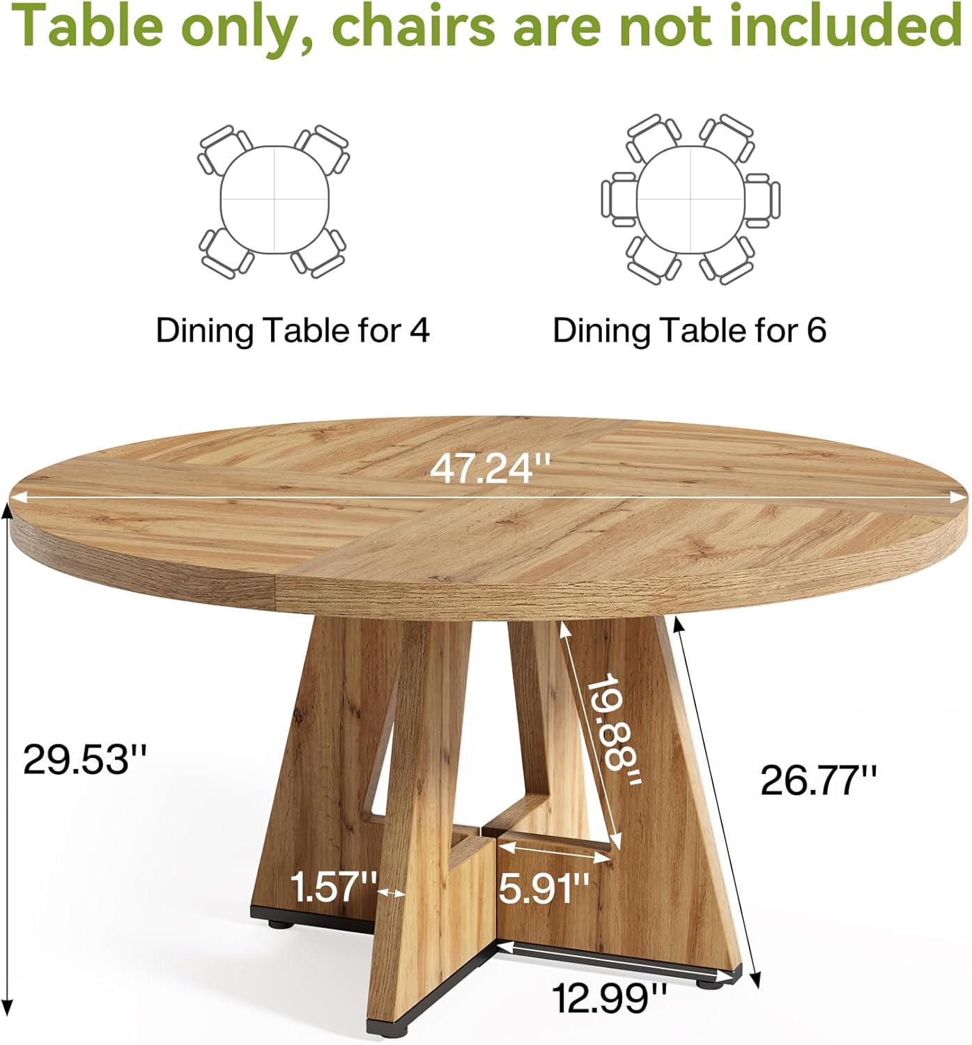 LITTLE TREE Round Dining Table for 4-6 People, 47 Inches Dining Room Table with Wooden Pedestal Base, Modern Dinner Table, Circle Kitchen Tables for Dining Room, Kitchen, Living Room(Table Only)