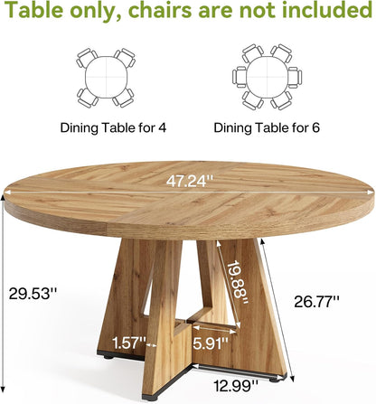 LITTLE TREE Round Dining Table for 4-6 People, 47 Inches Dining Room Table with Wooden Pedestal Base, Modern Dinner Table, Circle Kitchen Tables for Dining Room, Kitchen, Living Room(Table Only)
