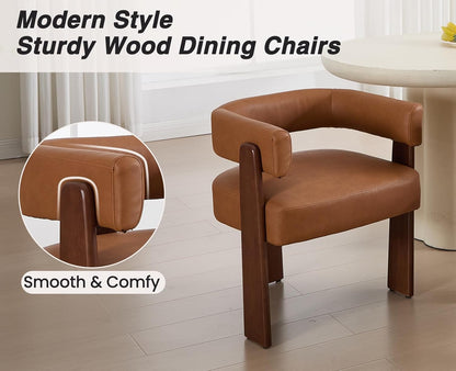 Shunzhi Brown Leather Barrel Dining Chairs Set of 4 Modern Upholstered Dining Room Chairs with Arms/Open Back Farmhouse Wooden Kitchen Chairs Comfy Accent Side Armchairs for Living Room