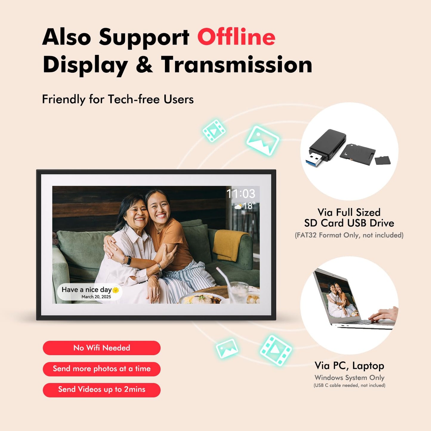 PASTIGIO Frameo 15.6" Digital Photo Frame WiFi, 32GB, HD