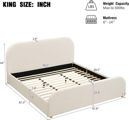 Christopher Knight Home Lanet Linen Upholstered King Size Bed Frame with Headboard, Modern King Bed Frame and Headboard, Wooden Slats Support, Easy Assembly, No Box Spring Needed, Beige