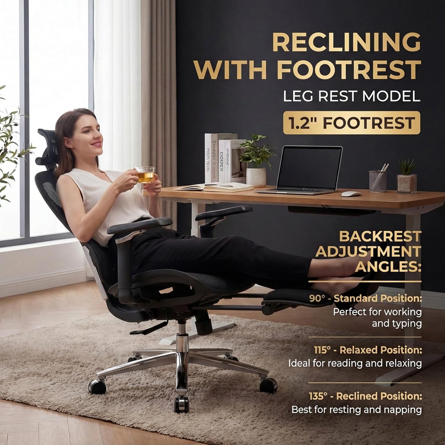 Ergonomic Office Chair with Footrest & 3D Massage Lumbar Support, Adjustable Seat Depth & Back Height,Big and Tall,400lbs, 4D Headrest, 6D Armrests, Reclining Office Chair for Home Office (Black)