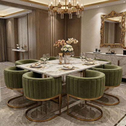 Hyfirm Olive Green and Gold Modern Barrel Dining Room Chairs Set of 4, Velvet Upholstered Accent Chairs with Curved Back for Kitchen Island, Luxury Comfort Seating Cantilever Metal Frame