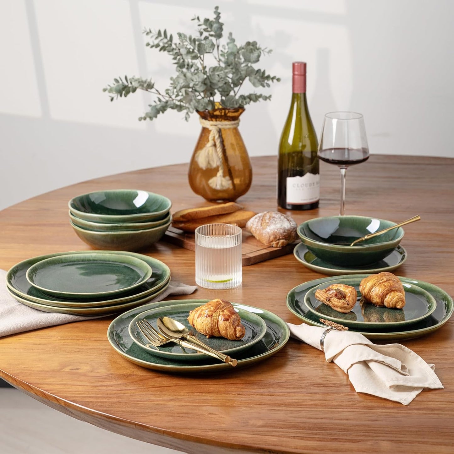 AmorArc Ceramic Dinnerware Sets,Handmade Reactive Glaze Stoneware Plates and Bowls Sets,Highly Scratch Resistant | Dishwasher & Microwave Safe Dishes Set,Service for 4 (12pc)