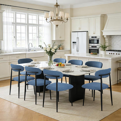 FREKEN Modern Upholstered Dining Chairs Set of 8, Mid-Century Metal Frame Linen Fabric Side Chair for Kitchen Dining Room, 350lbs Capacity, Blue