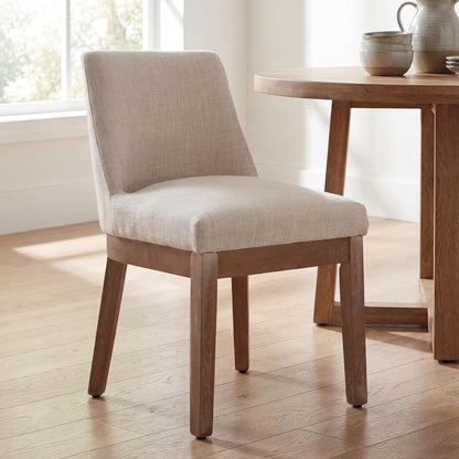 RIVOVA Modern Dining Chairs Set of 2 Comfortable Dining Room Chairs with Back, Linen Fabric Upholstered Kitchen Side Chairs with Natural Wood Legs for Living Room, Beige