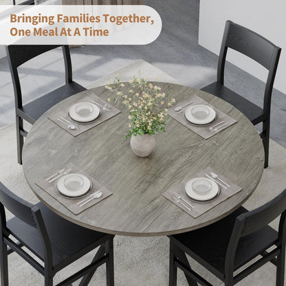 Round Dinner Table for 2-4, 42 Inch Kitchen & Dining Room Table with Storage, Wooden Circle Dining Table, Mid Century Modern Dining Table with Metal Legs for Kitchen, Living Room, Dining Room, Grey