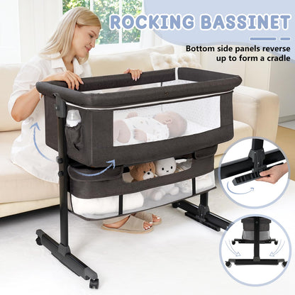 SEMPHIS Baby Bassinet 3 in 1 Bedside Sleeper with Wheels
