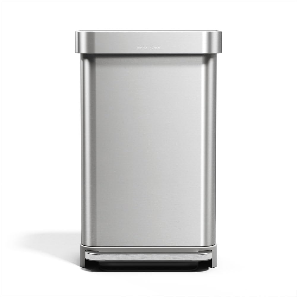 SIMPLEHUMAN 45L Hands-Free Kitchen Trash Can, Soft-Close Lid