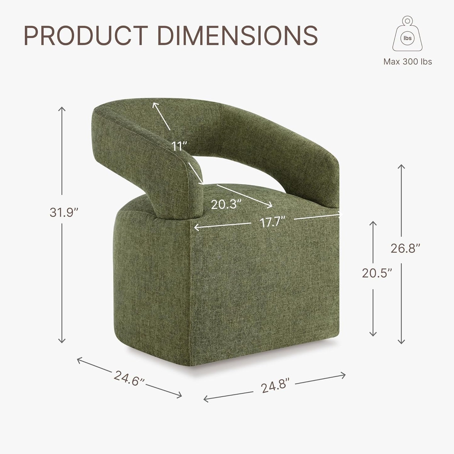 KISLOT Upholstered Dining Chairs with Casters, Modern Barrel Side Armchair with Rollers for Dining Room, Bedroom, Kitchen, Reading Room, Green, Set of 4