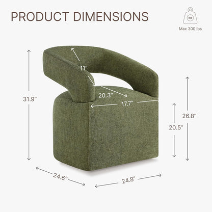 KISLOT Upholstered Dining Chairs with Casters, Modern Barrel Side Armchair with Rollers for Dining Room, Bedroom, Kitchen, Reading Room, Green, Set of 4