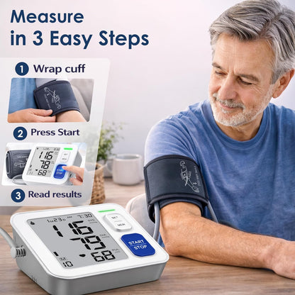 Blood Pressure Monitors for Home Use Upper Arm, Automatic Accurate BP Cuff 9"-17" with 4" LCD Screen, 2 x 90 Memory & HR Detection, Digital BP Machine with USB Cable 4 AAA Batteries & Storage Bag