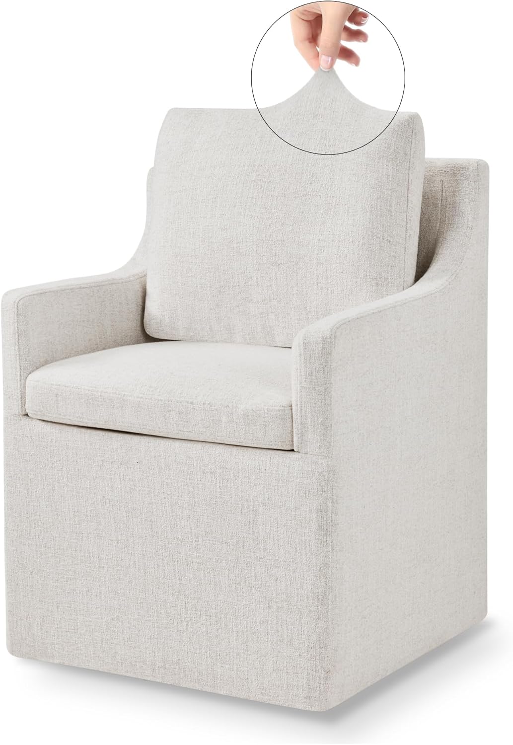 KISLOT Upholstered Dining Chairs Set of 2, Modern Dining Room Chairs with Casters & Washable Cover, Rolling Accent Chair with Comfy Backrest for Kitchen, Farmhouse, Living Room, Cream Beige, 2 Box