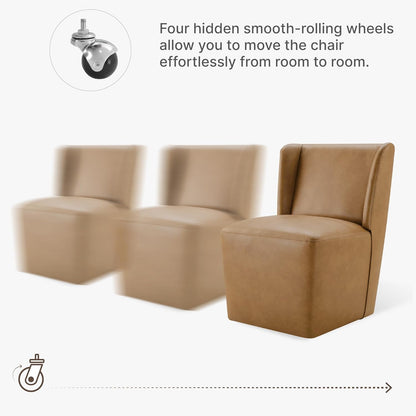 KISLOT Upholstered Dining Chairs Set of 4 with Casters, Wingback Modern Side Armless Deskchair with Rollers for Diningroom Bedroom Livingroom Reading Room, Brown Faux Leather