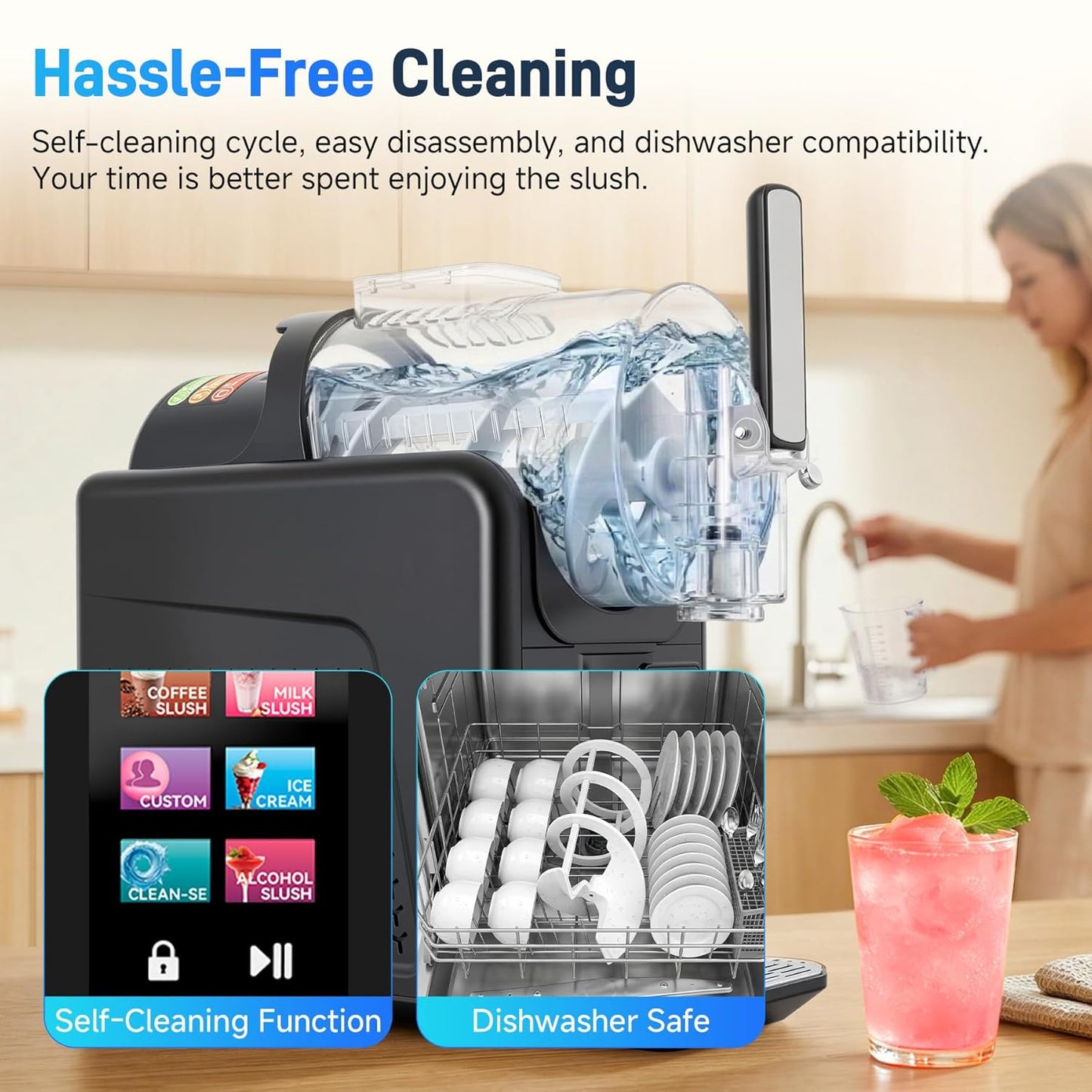 2L Slushie Machine & Soft Serve Ice Cream Machine for Home Use, 6-IN-1 Presets for Slushy, Frozen Drink, MilkShake, Margaritas, Frappés and More Frozen Dessert Maker, No Ice Needed, Black