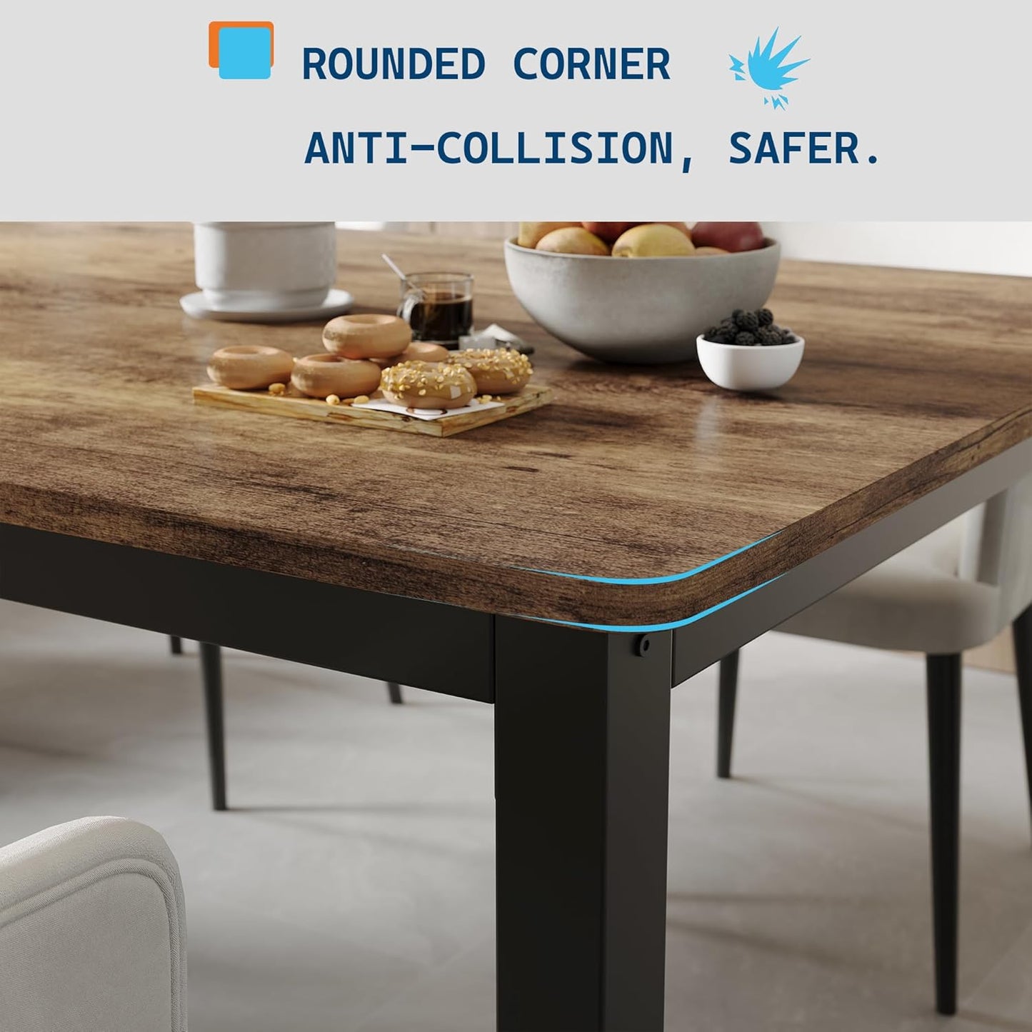 GarveeHome 70.8 in Industrial Dining Table for 6, Wooden Long Dinner Table with Mortise Tenon Design, Kitchen Table with Sturdy Metal Legs, for Dining Room Home Office Living Room, Retro