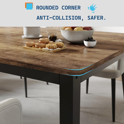 GarveeHome 70.8 in Industrial Dining Table for 6, Wooden Long Dinner Table with Mortise Tenon Design, Kitchen Table with Sturdy Metal Legs, for Dining Room Home Office Living Room, Retro