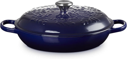 Le Creuset Olive Branch Collection Enameled Cast Iron Signature Braiser, 3.5 qt., Indigo with Embossed Lid