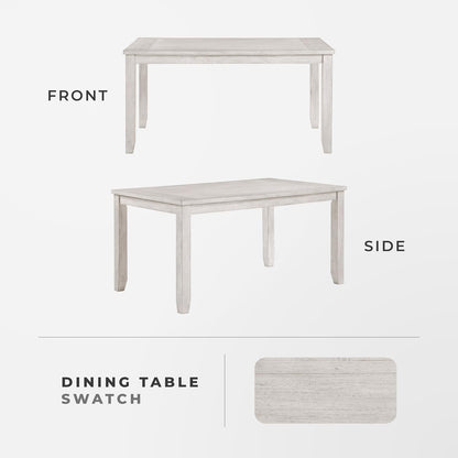 Lexicon 60" Farmhouse Dining Table for 4-6 People, Solid Wood Frame Acacia Veneer Rectangular Kitchen Table, for Kitchen, Dining Room, Living Room, Assembly Required, Brushed Antique White Finish