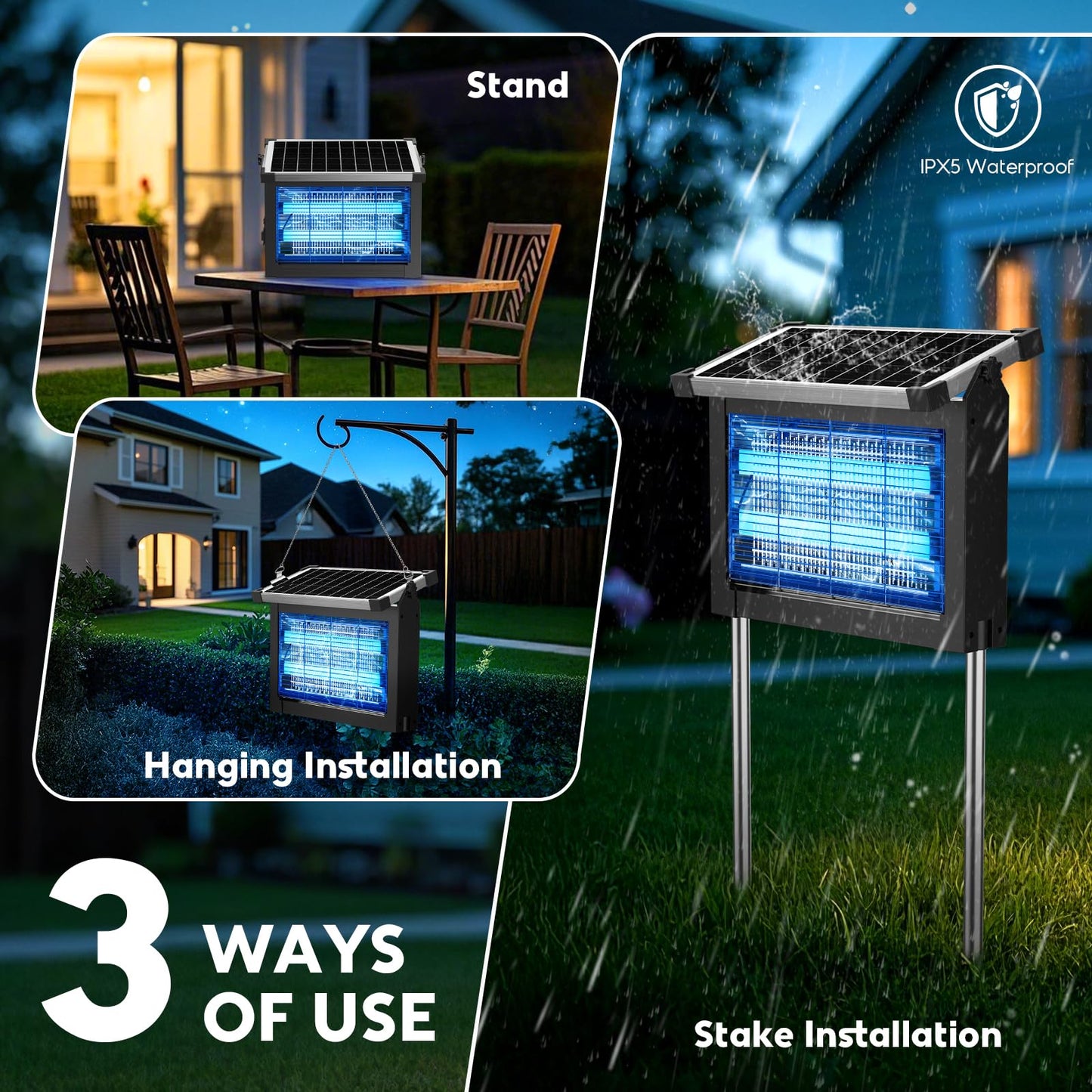 PHATROYYEE Solar Bug Zapper - Cordless Waterproof Mosquito Trap