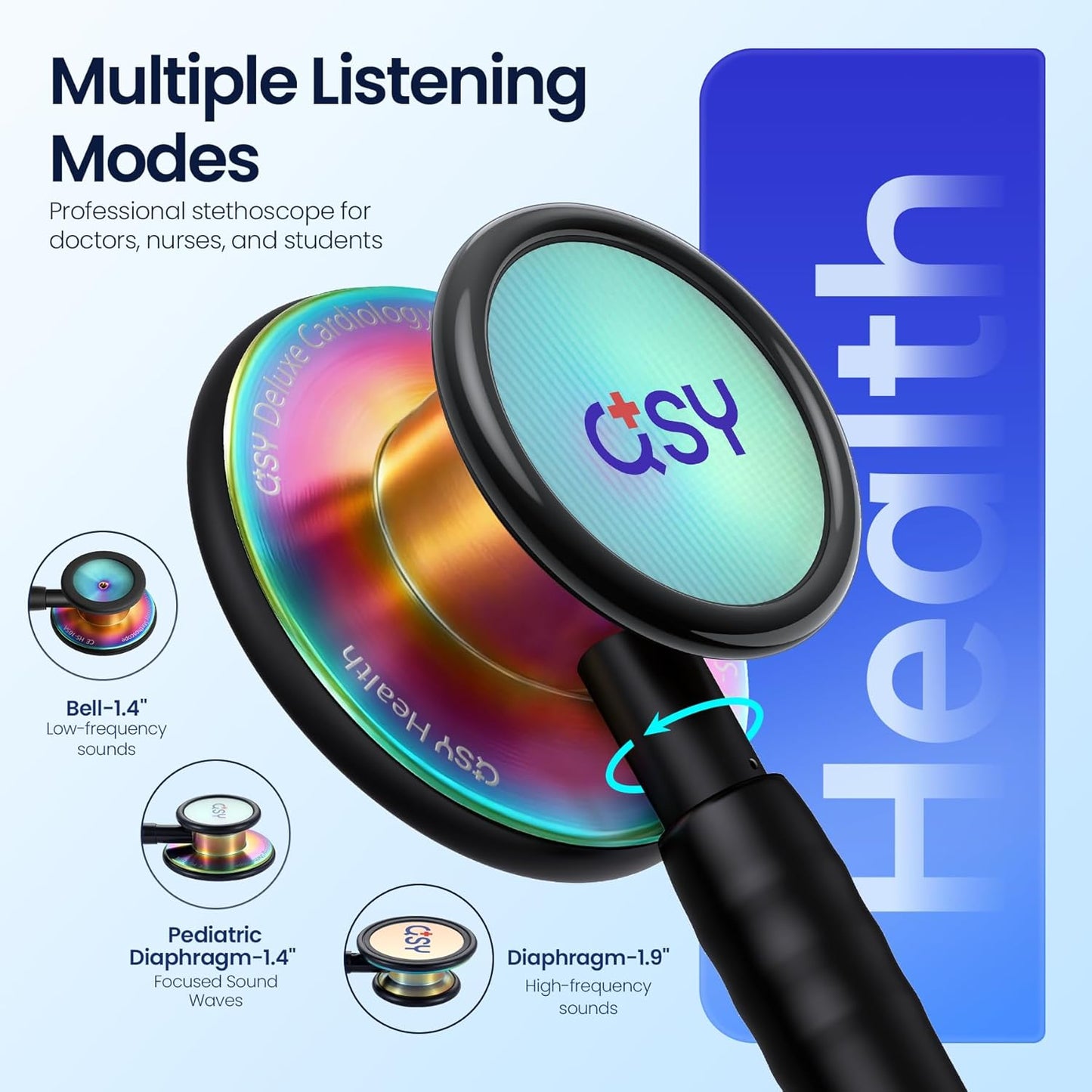 Stainless Steel Stethoscope, Dual-Frequency Diaphragm, Bell & Diaphragm & Pediatric Diaphragm, Noise-Reducing Silicone Ear Tips, Ideal for Doctors, Nurses, Students Use