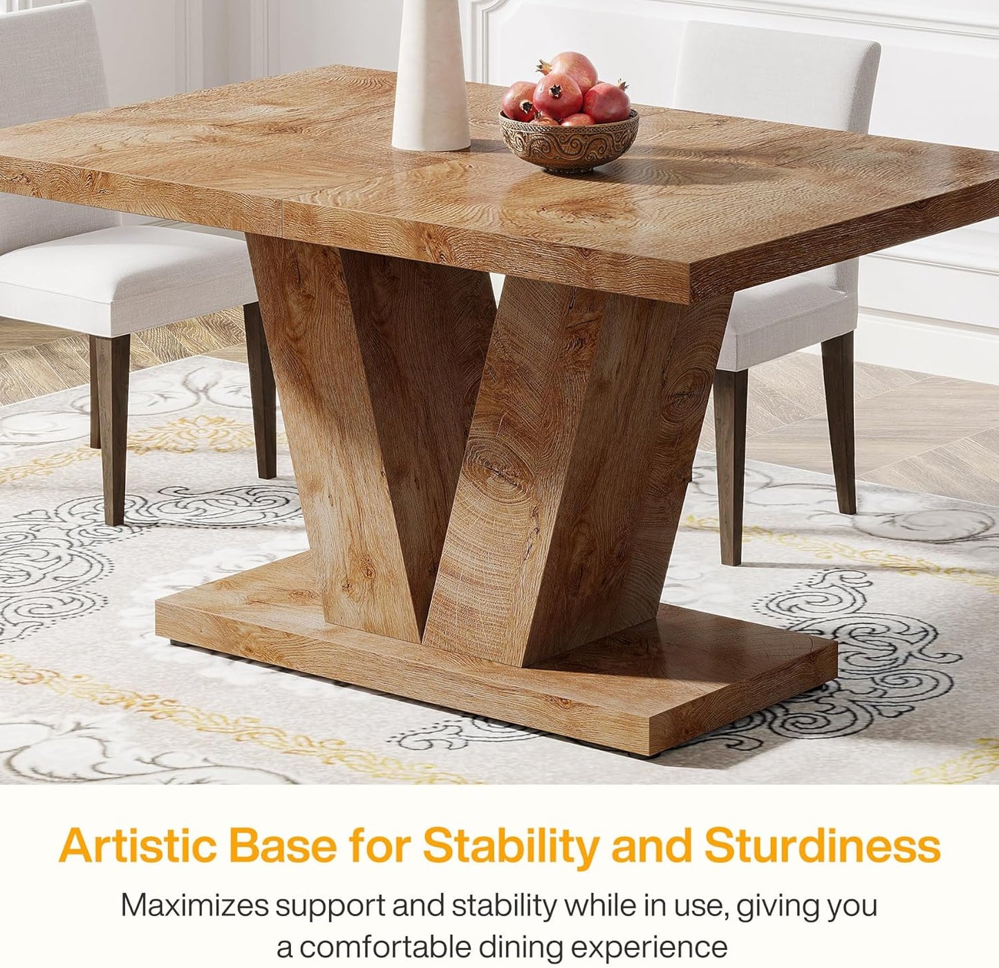Tribesigns 47-Inch Dining Table for 4, Light Oak Brown Kitchen Dinner Furniture with Heavy Duty Pedestal, Farmhouse Wooden Eating Desk for Home, Dining Room, Small Space