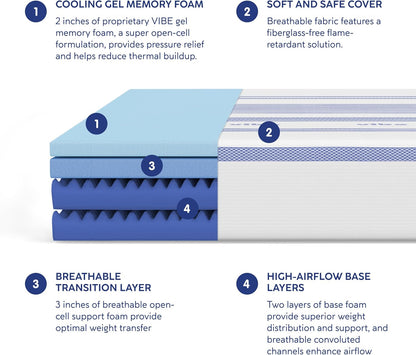 Vibe Gel Memory Foam Mattress, 12-Inch CertiPUR-US Certified Bed-in-a-Box, King, White