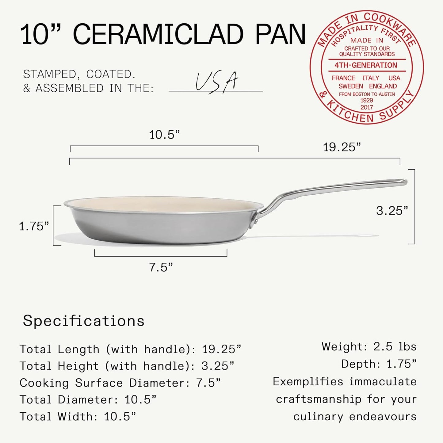 Made In Cookware - 3-Piece (Includes 8", 10", 12") Ceramic Non Stick Frying Pan Set (Discontinued CeramiClad 1.0) - 5-Ply Stainless Clad with Stay-Cool Handle - Professional Cookware