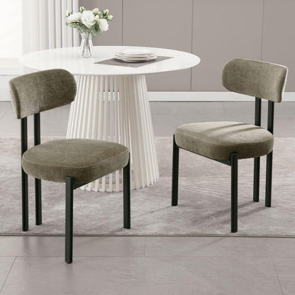 LukeAlon Chenille Dining Chairs Set of 6, Modern Upholstered Armless Kitchen Chairs with Black Metal Legs Curved Back Dining Room Chairs Reception Chair for Living Room Office, Green
