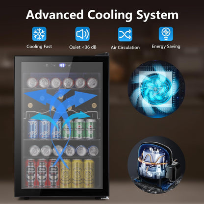 Electactic 37 Bottle Wine Fridge,Freestanding 145 Can Beverage Refrigerator with Smart Temperature Control .4.5 CU FT Quiet Mini Fridge with Child Lock Panel for Family Restaurant Bar, Black