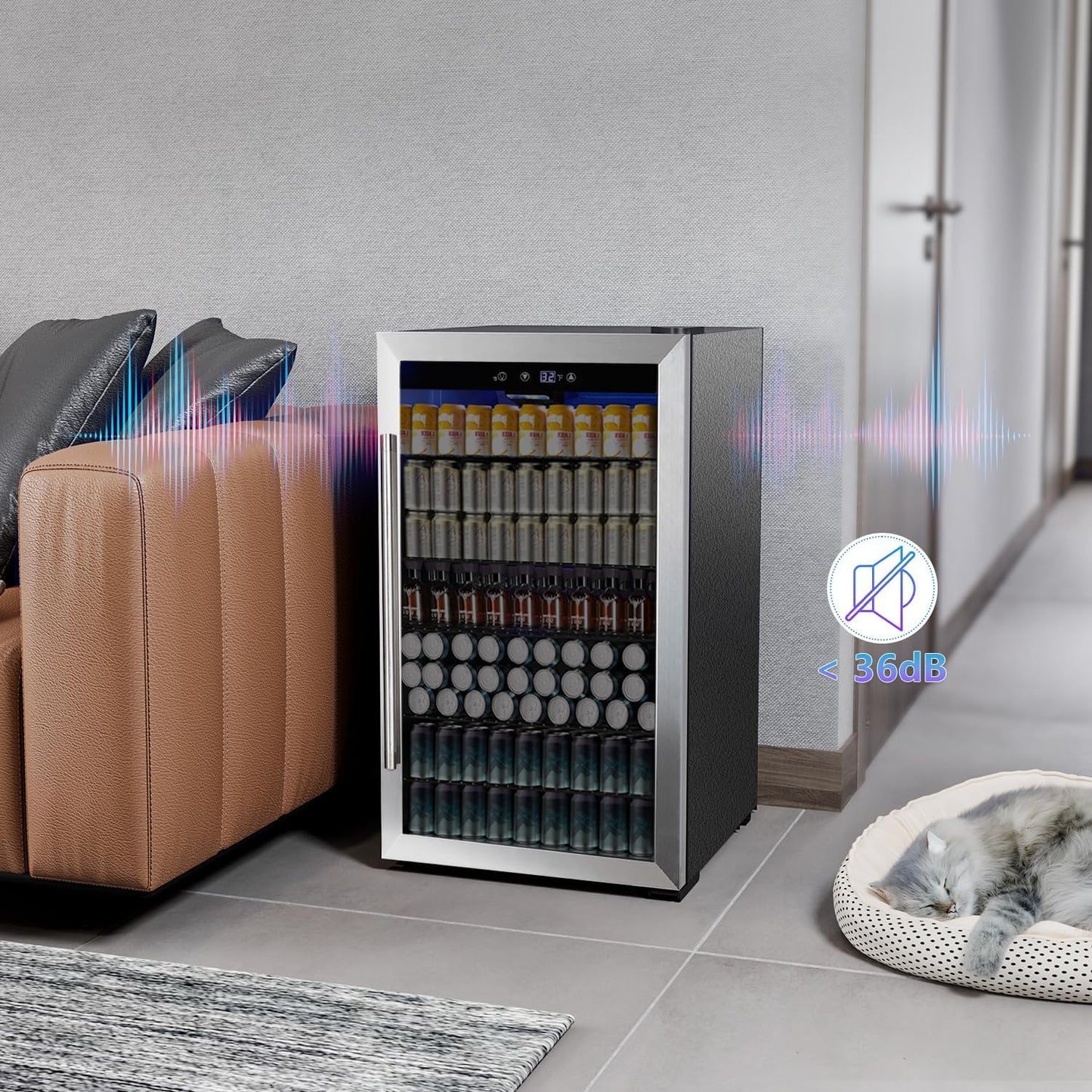 COWSAR 4.5 Cu.Ft Wine Fridge 37 Bottle, ETL Approved Freestanding Wine Cooler 145 Can Beverage Refrigerator with Stainless Steel Reversible Glass Door, Drink Fridge for Home Bar, Kitchen, Game Room