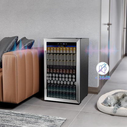 COWSAR 4.5 Cu.Ft Wine Fridge 37 Bottle, ETL Approved Freestanding Wine Cooler 145 Can Beverage Refrigerator with Stainless Steel Reversible Glass Door, Drink Fridge for Home Bar, Kitchen, Game Room