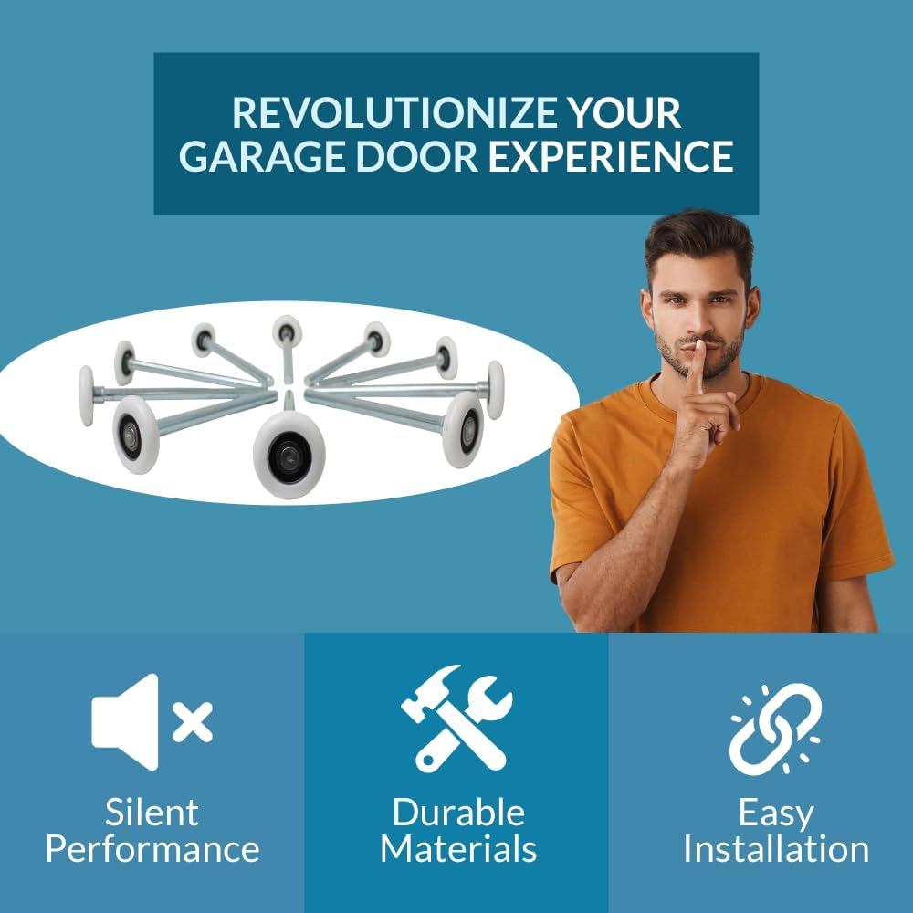 PGN Garage Door Rollers Replacement (12 Pack), Nylon Wheels, 6200-2RS Sealed Bearings, 7" Stem, Quiet & Heavy Duty Garage Door Rollers for Residential Doors