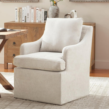 VKNOW Upholstered Dining Chairs Set of 4, Modern Kitchen Chairs Dinner Chairs with 4 Casters, Chenille Armchair for Bedroom Reading Room Living Room, Beige