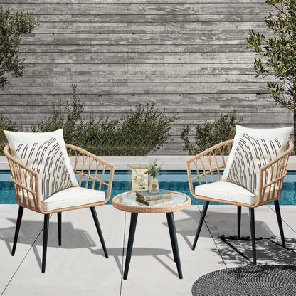 PORWEY 3 Piece Outdoor Wicker Bistro Set for Patio