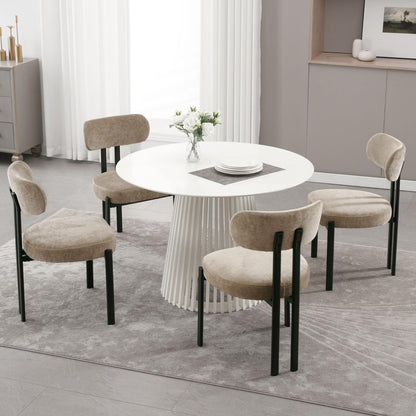 LukeAlon Chenille Dining Chairs Set of 6, Modern Curved Back Armless Kitchen Chairs with Black Metal Legs Upholstered Dining Room Chairs Reception Chairs for Living Room Office Restaurant, Khaki
