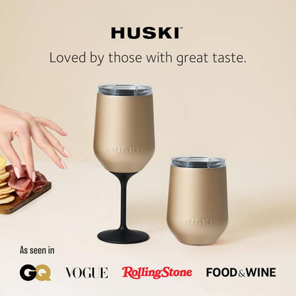 Huski Wine Tumbler 2.0 | NEW | Award-winning Design with Detachable Stem | Premium Stainless Steel Wine Glass with Lid | Triple Insulated Tumbler | 12oz Capacity | Great Gift (Brushed Stainless)