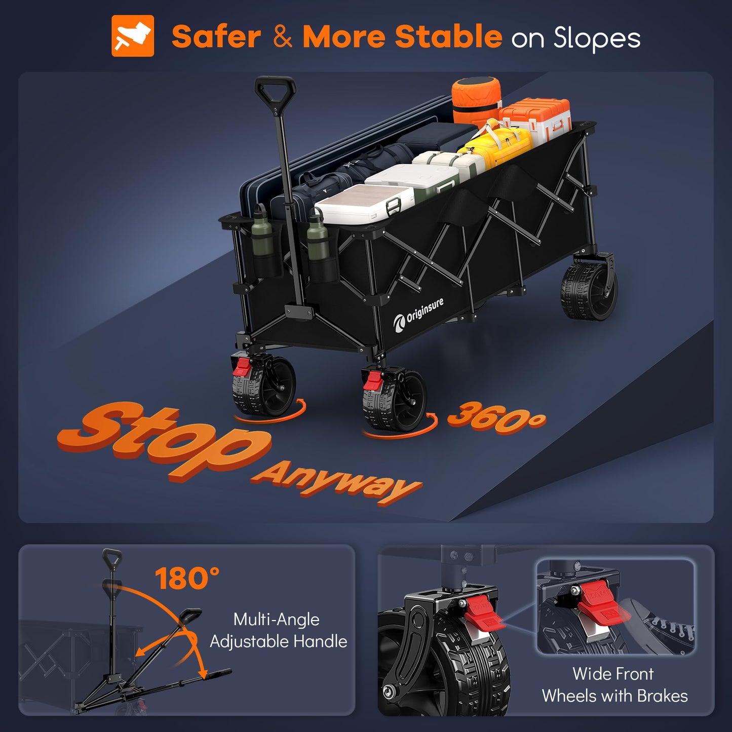 ORIGINSURE 48" Collapsible Wagon Cart - 560lbs Heavy Duty Utility