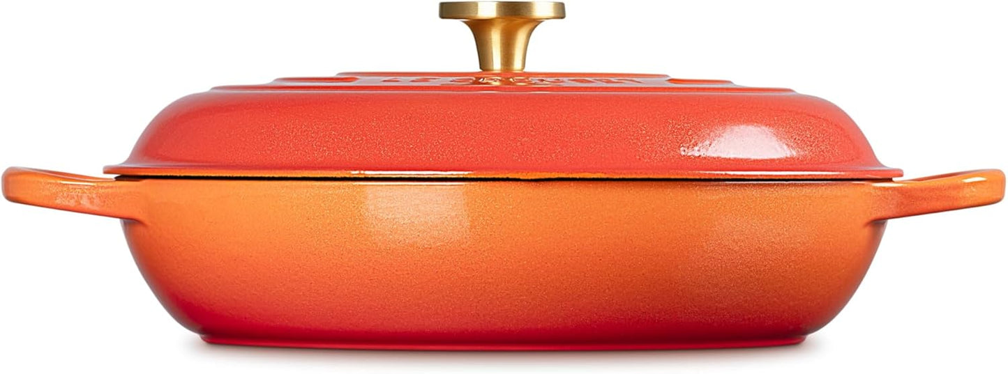 Le Creuset Enameled Cast Iron Signature Braiser 5 qt., Flamme Doree with Crucible Knob