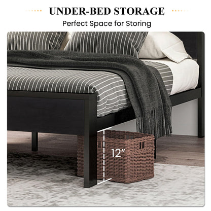 SHA CERLIN 14 Inch Queen Metal Bed Frame with Wooden Headboard