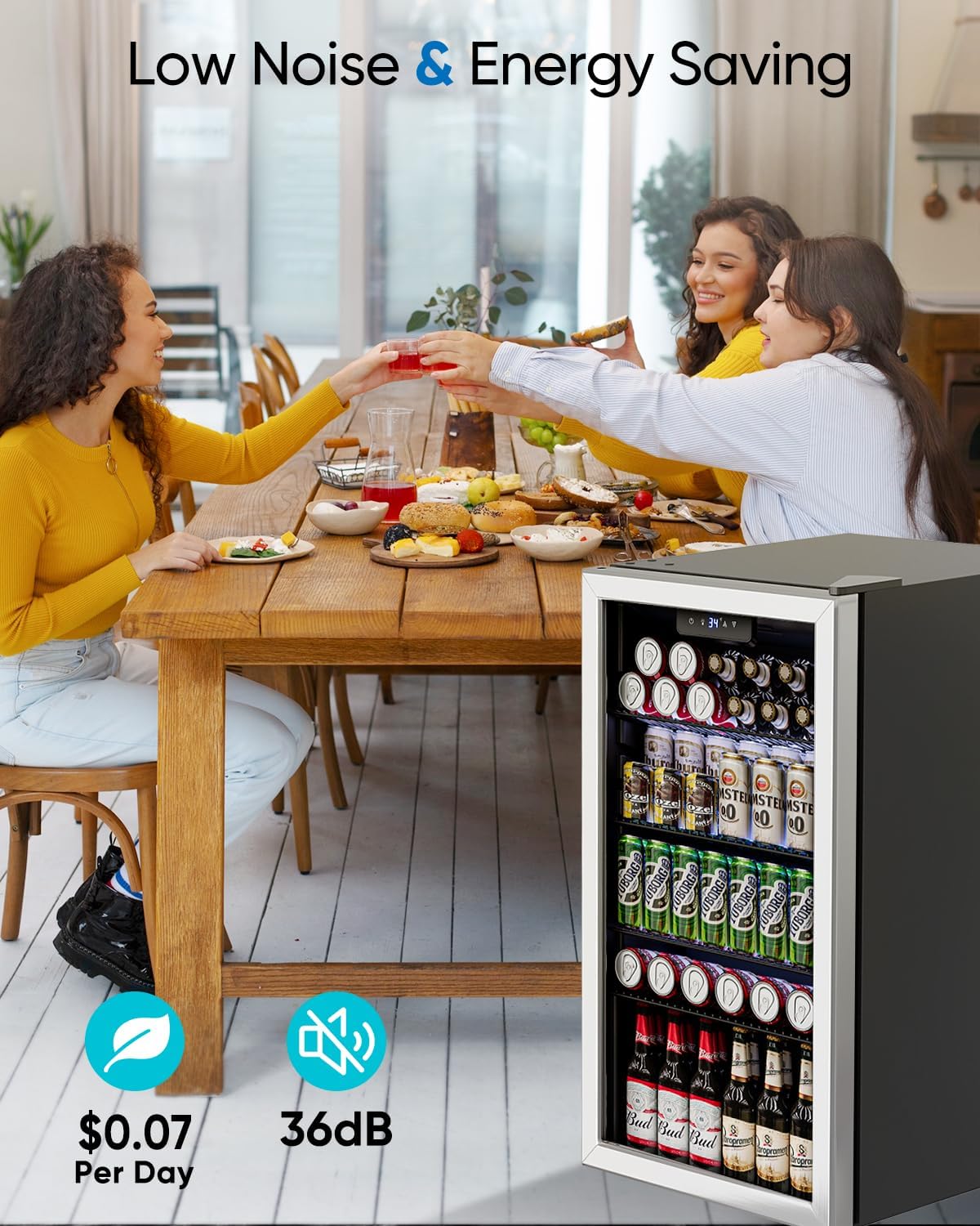 Feelfunn Beverage Refrigerator Cooler - 126 Can Mini Fridge Glass Door for Drinks Soda Beer Wine - Small Refrigerator for Office Bedroom Home Bar, 4 Adjustable Shelves, 3.2 Cu.Ft, Silver