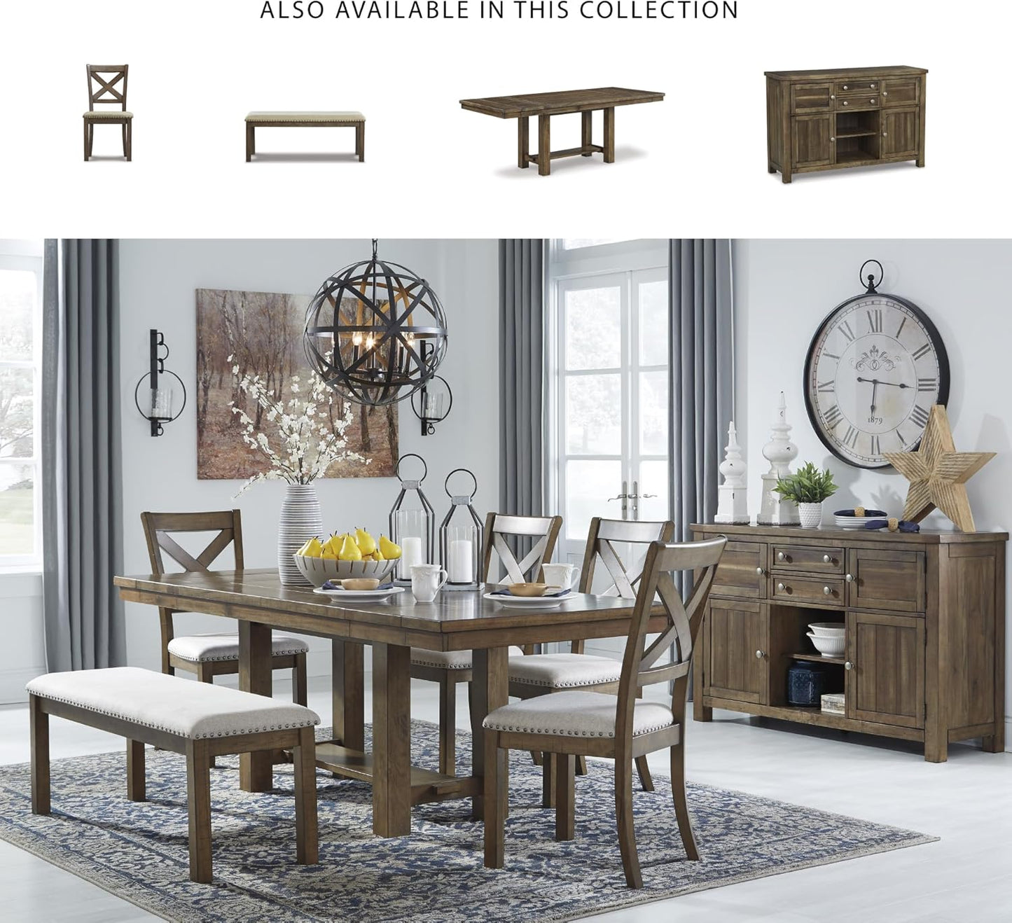 Signature Design by Ashley Moriville Rectangular Dining Extension Table, 2 Extension Leaves, Seats 8, 36" W x 86" D x 30.13" H, Wood & Acacia Veneer, Brown